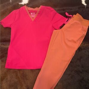 Figs Pink and Orange scrub Set